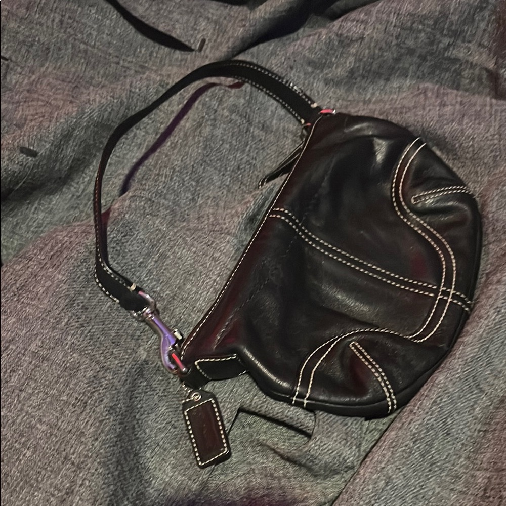 Coach Black Leather Bag with Silver Accents